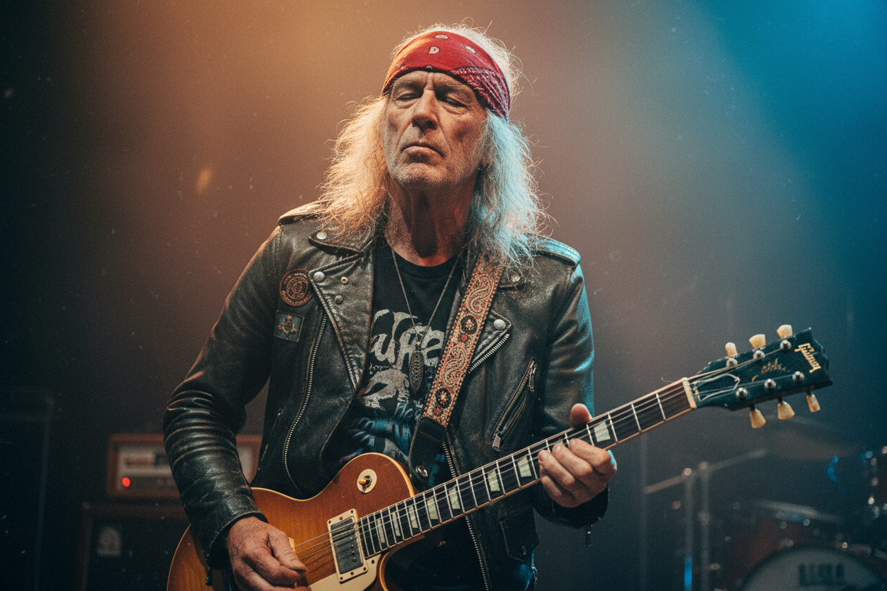give me a picture of an old blues rock musician from the 80s